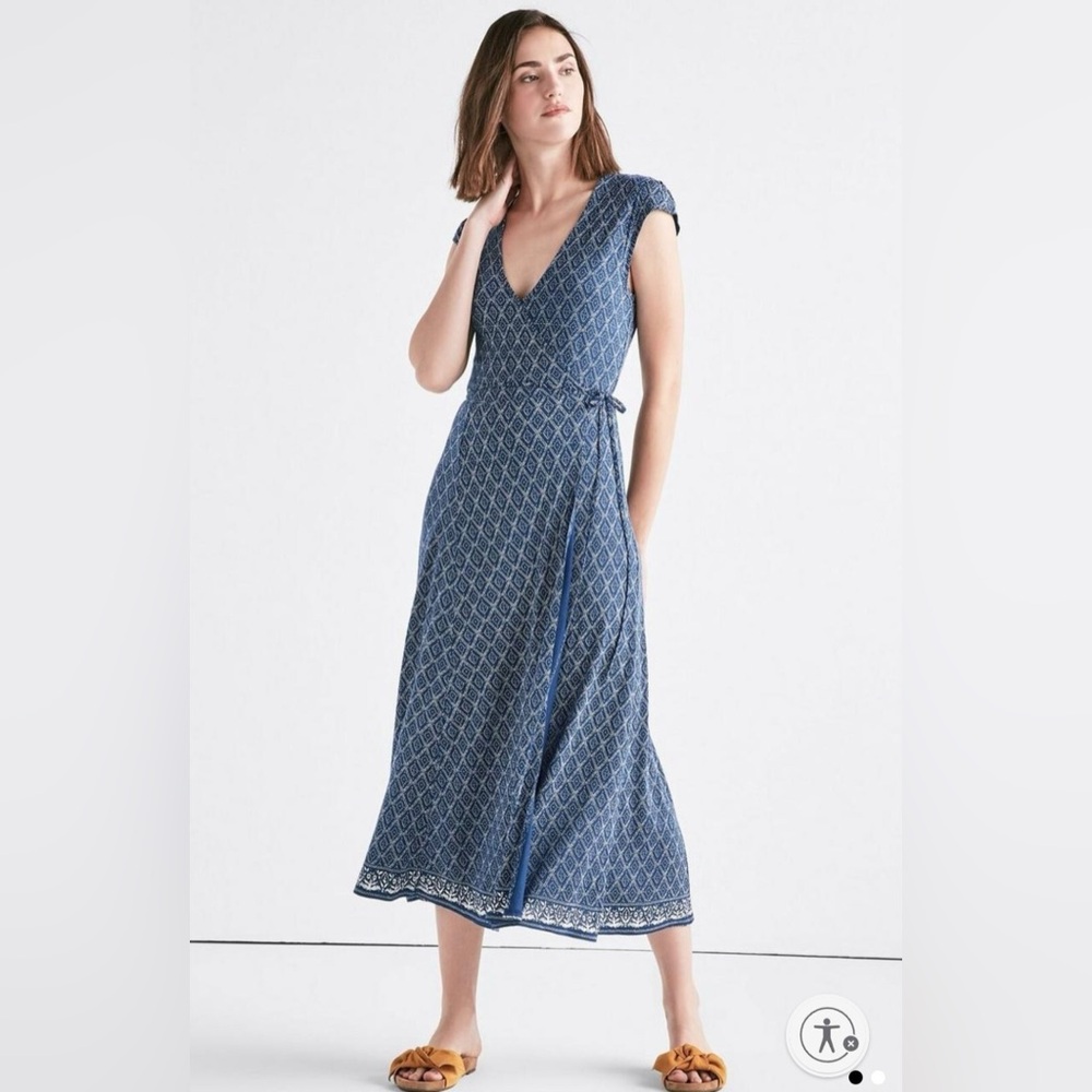 Lucky Brand Blue Patterned Maxi Wrap Dress